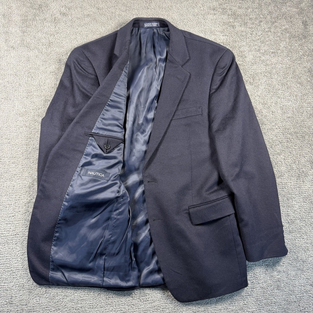 Nautica Mens 38R Blazer Navy Blue Wool Silk Cashmere Sport Coat 2 Button